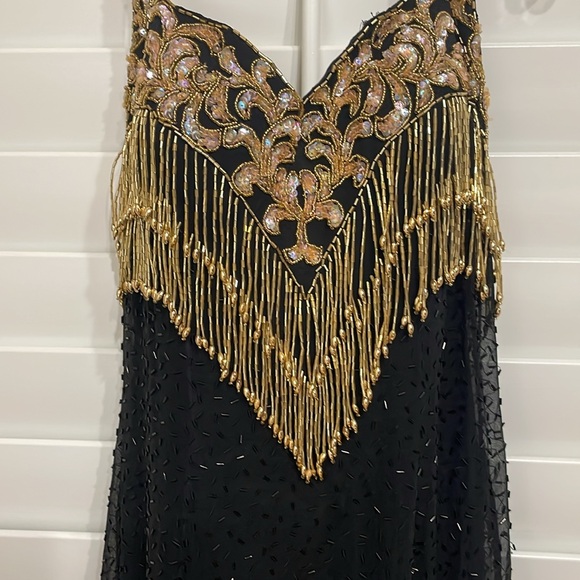Landa size 10 100% Silk Black Gown accented with black and gold sequins. - Picture 2 of 8